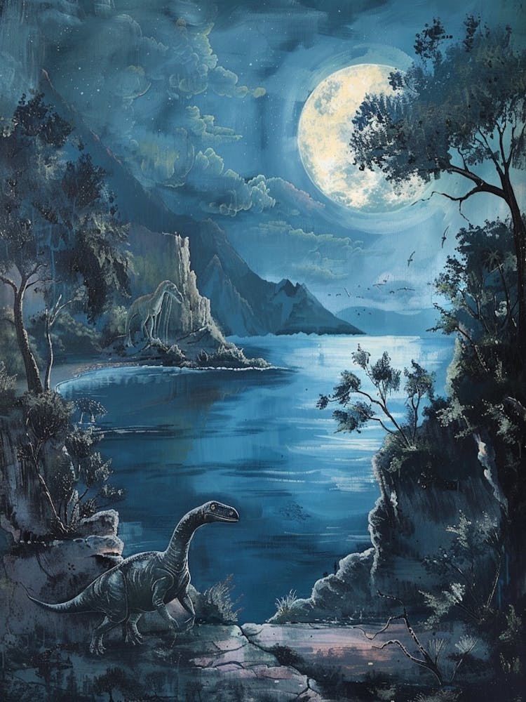 Dinosaur By The Sea Painting 1