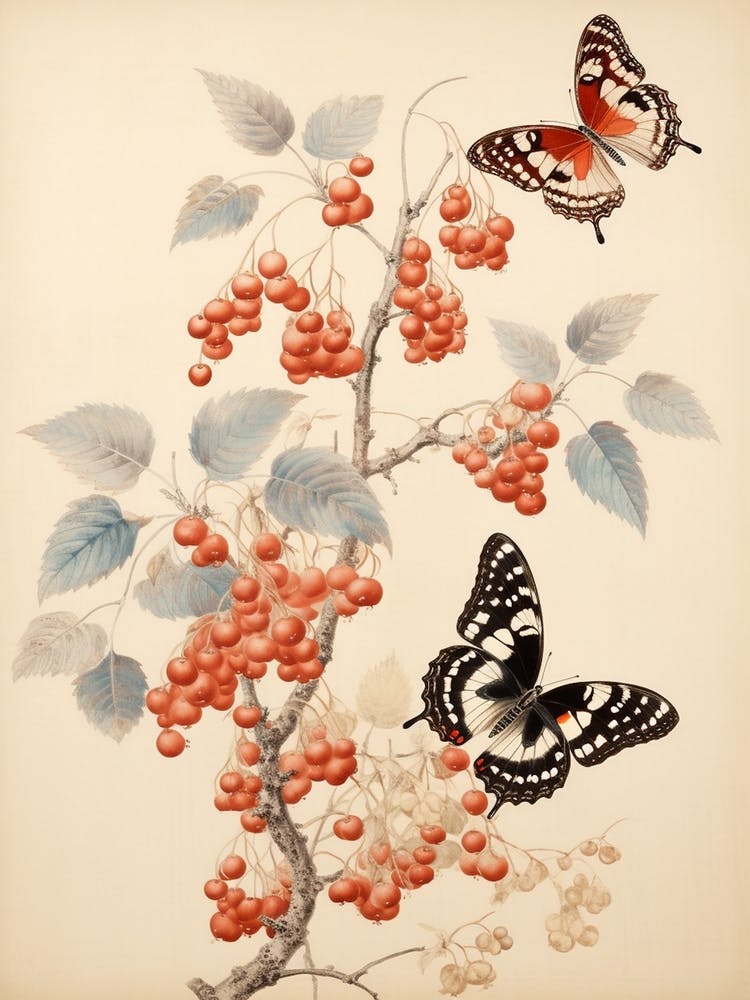 Butterflies In The Branches Japanese Style Painting 1