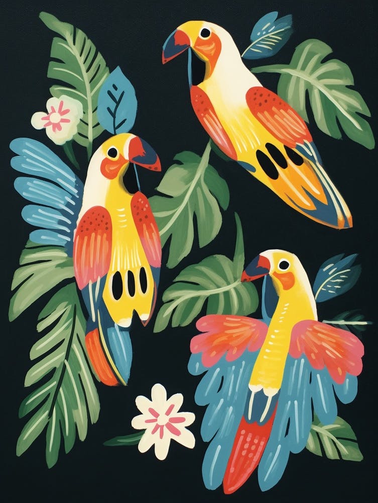 Peinture d'oiseau de style folklorique Macaw 3