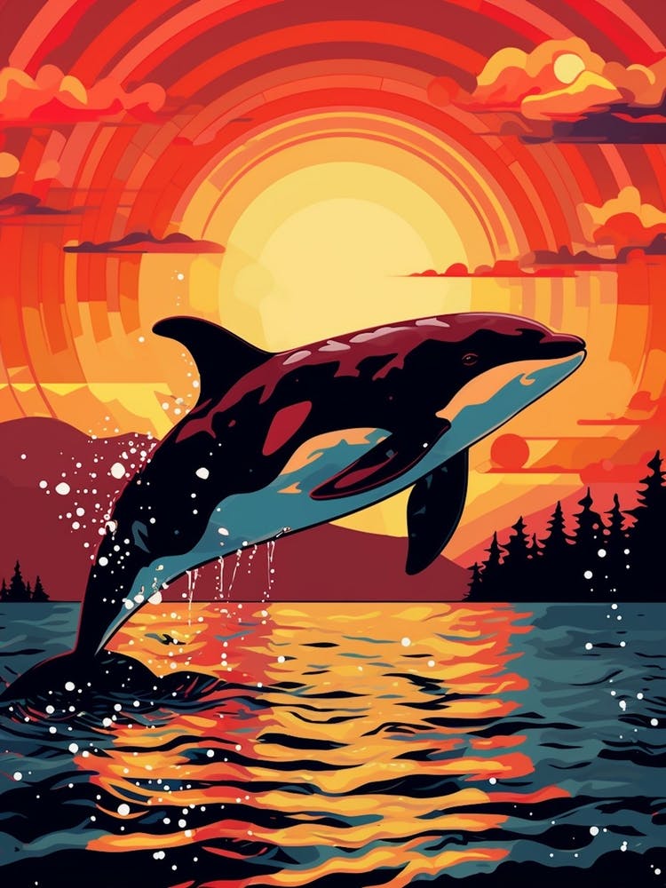Killer Whale With Retro Sunset