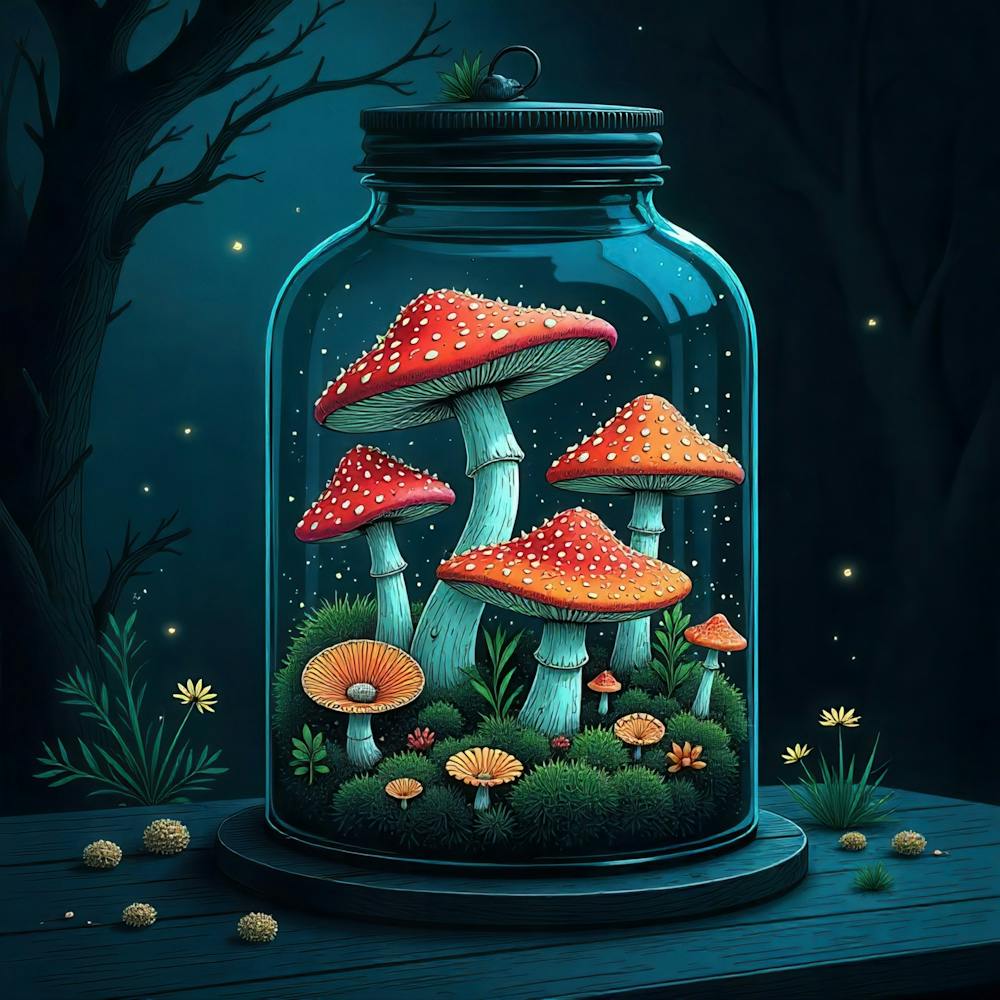 Mushrooms In A Jar