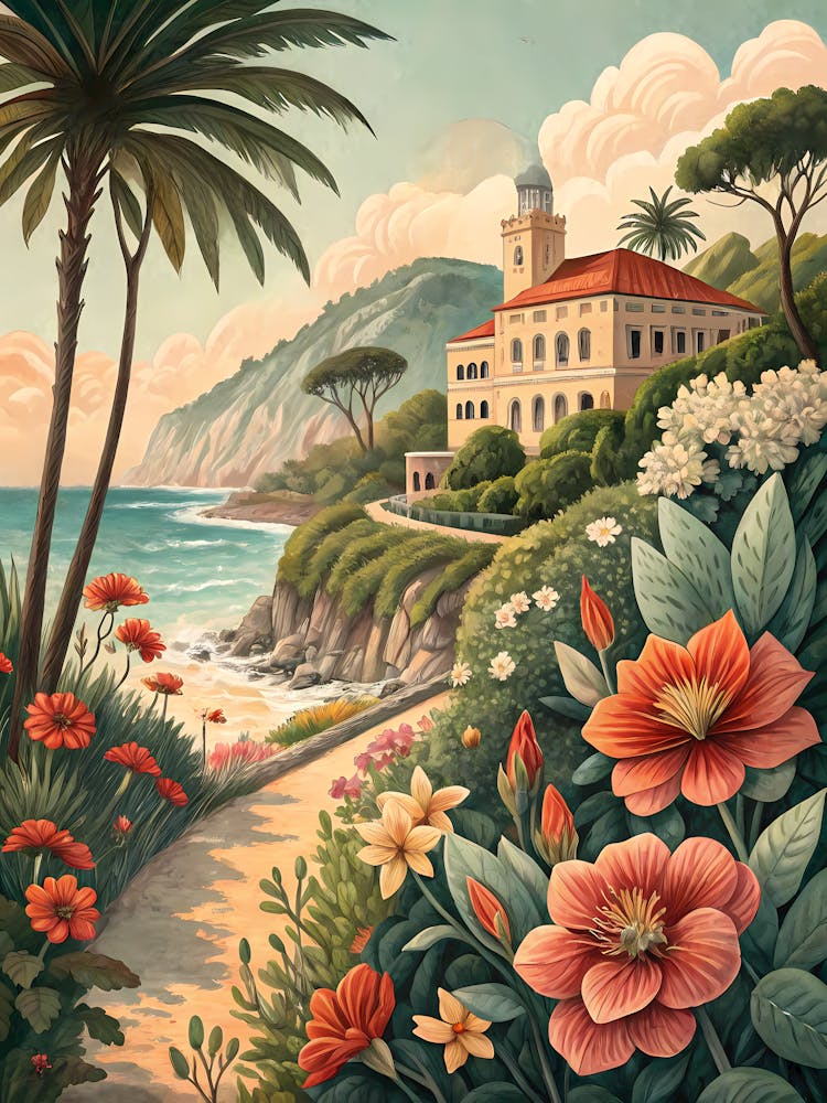 Retro Postcard Design with Botanical Elements Oil Painting Style