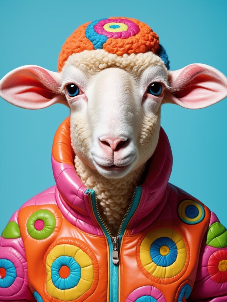 Anthropomorphic Colorful Sheep in a Jacket