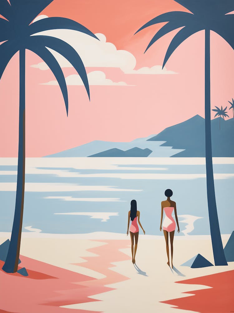 Matisse Inspired Abstract Beach Poster Blue White Pink