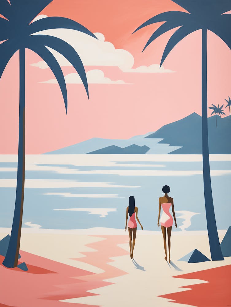 Matisse Inspired Abstract Beach Poster Blue White Pink