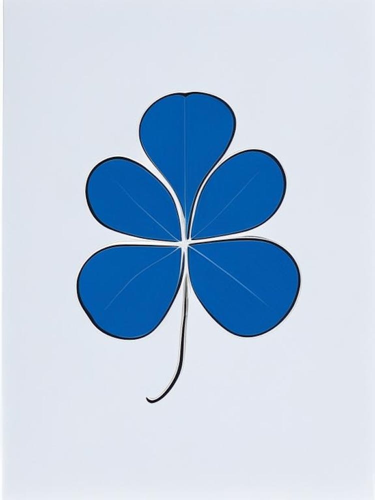 Four Leaf 1 Clover Symbol Blue And White Line Drawing