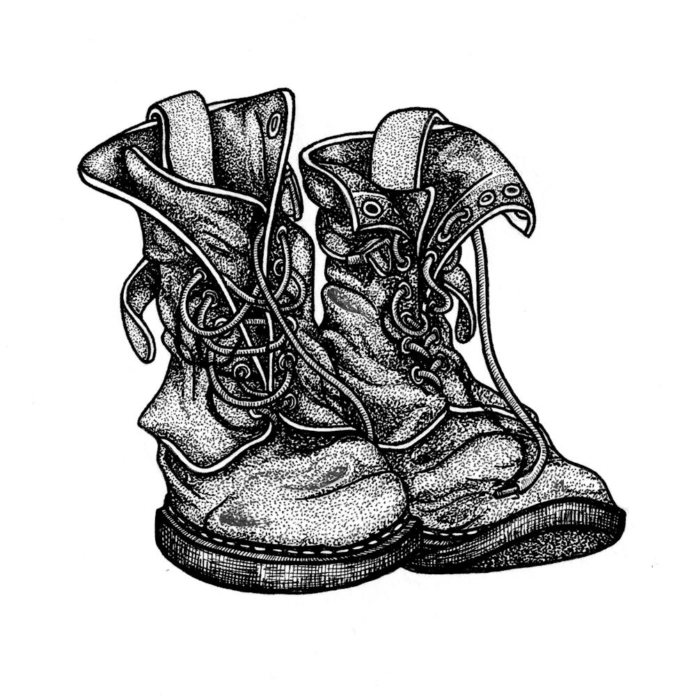 Old Boots in Black and White Ink
