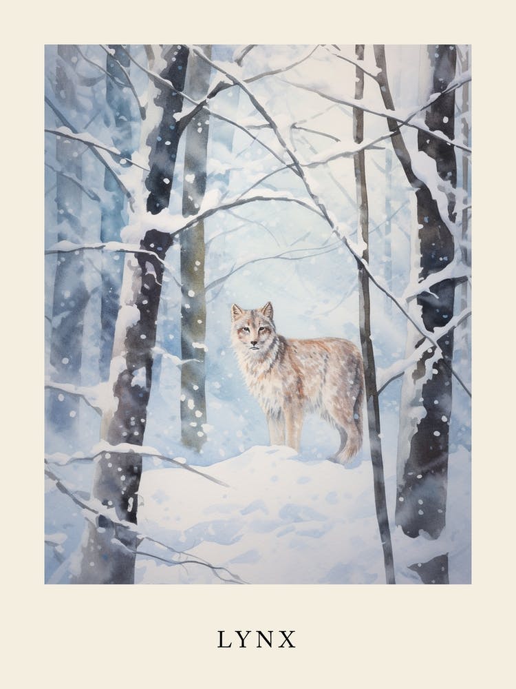 Winter Watercolour Lynx 1 Poster