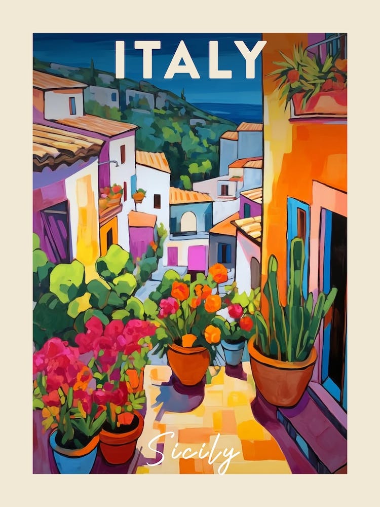 Sicily Italy 4 Fauvist Painting Travel Poster