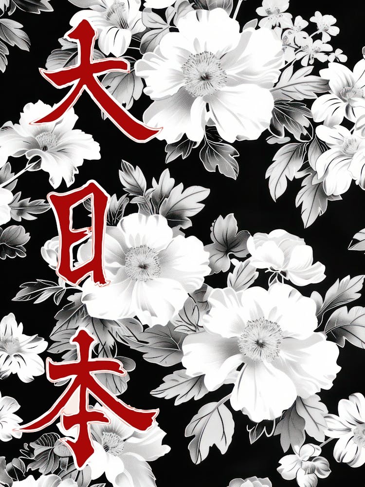 Great Japan Poster Monochrome Flowers 2