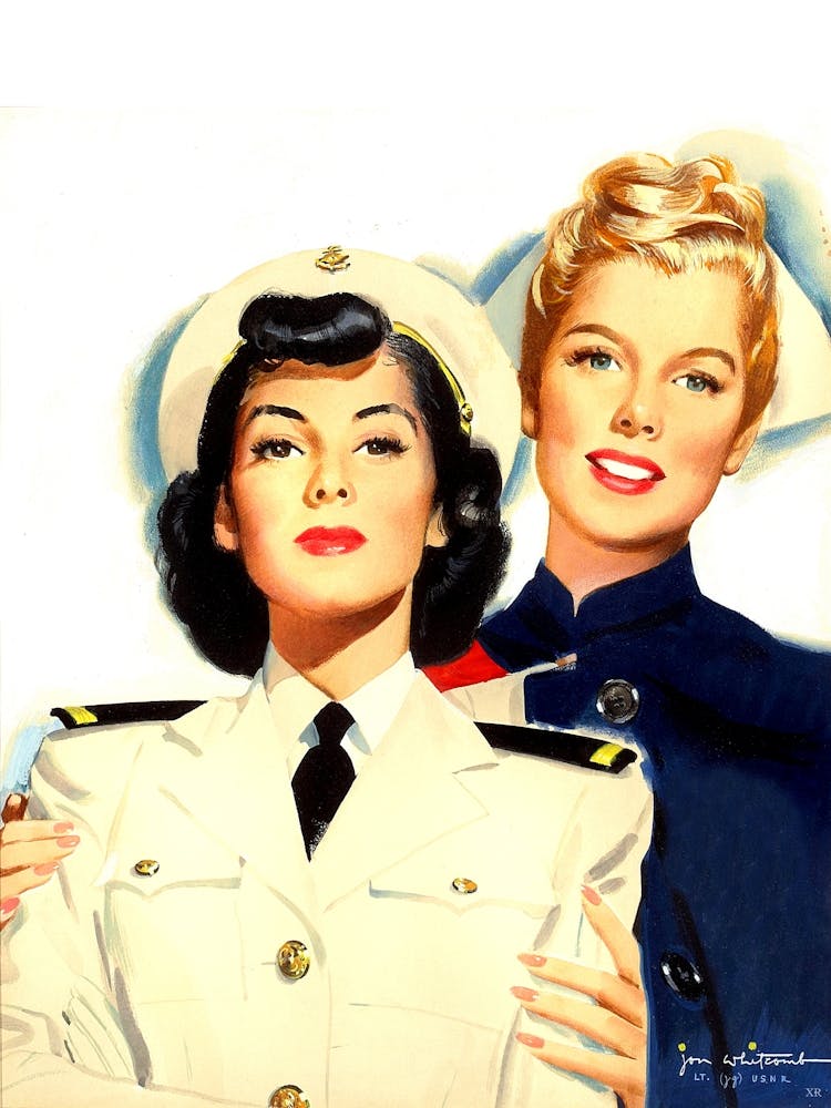 Nurse Behind Woman In Navy, Vintage Poster