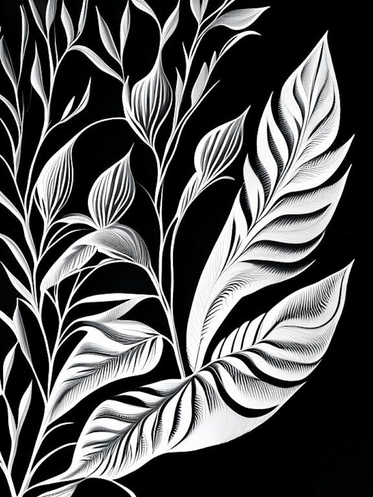 White Willow Leaf Linocut 1