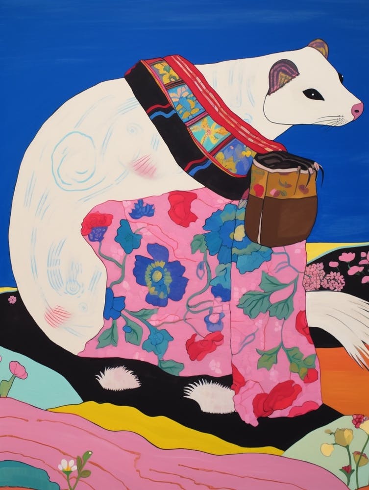 Maximalist Animal Painting Ferret 1