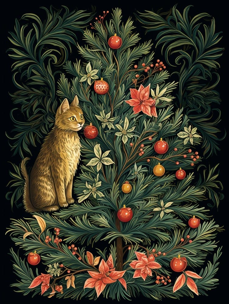 William Morris Style Christmas Cat 7