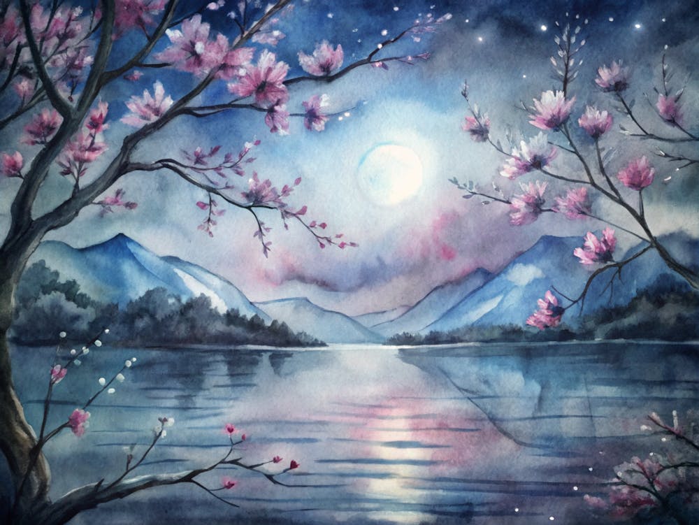 A Romantic Evening View Of Blossoming Branches An