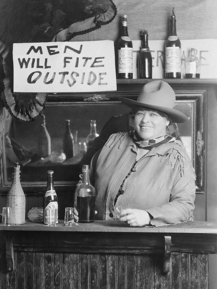 Cowgirl Bartender, Western Aesthetic, Bar Cart Decor, Vintage Black and White Old Photo