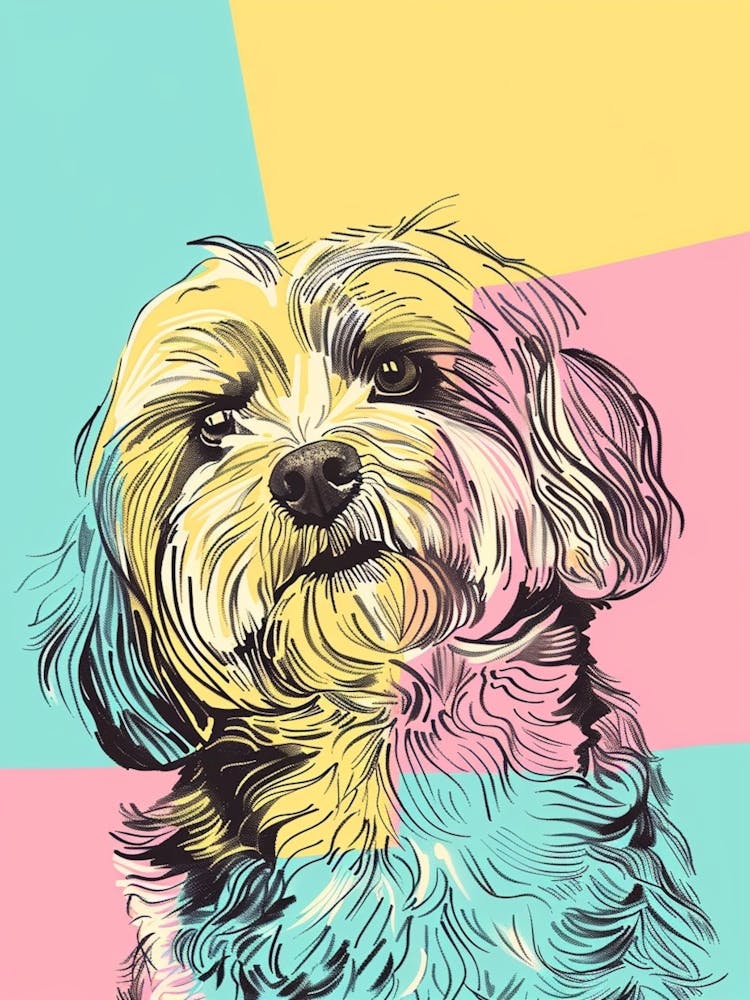 Havanese Dog Pastel Line Watercolour Illustration  3