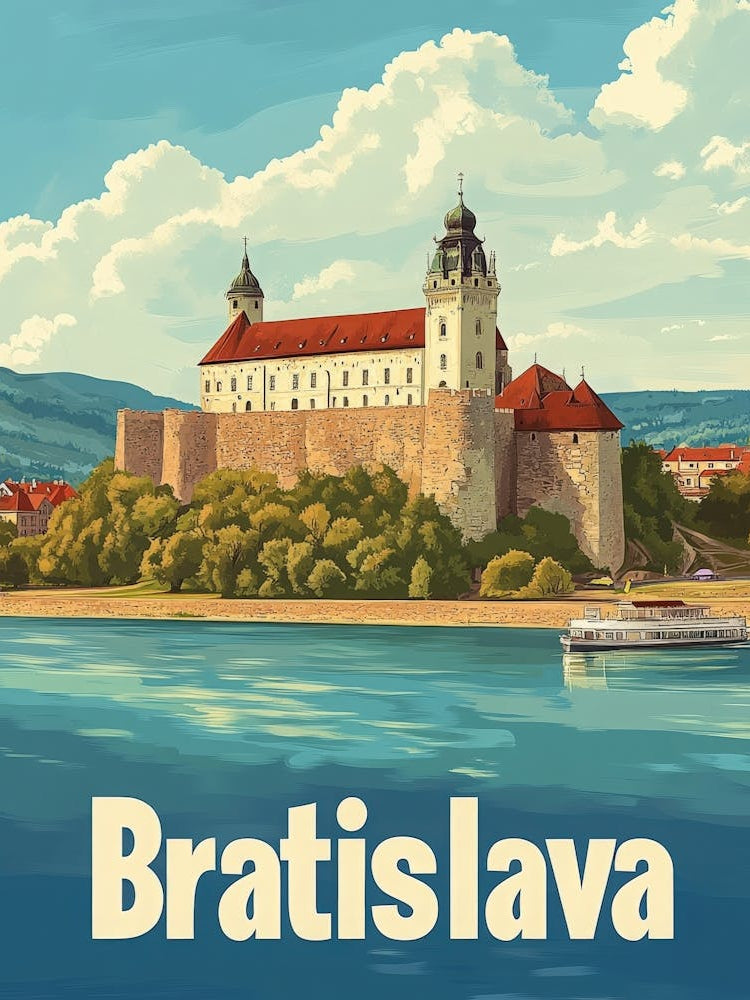 Aihrgdesign A Mid Century Modern Travel Poster For Bratislava 2