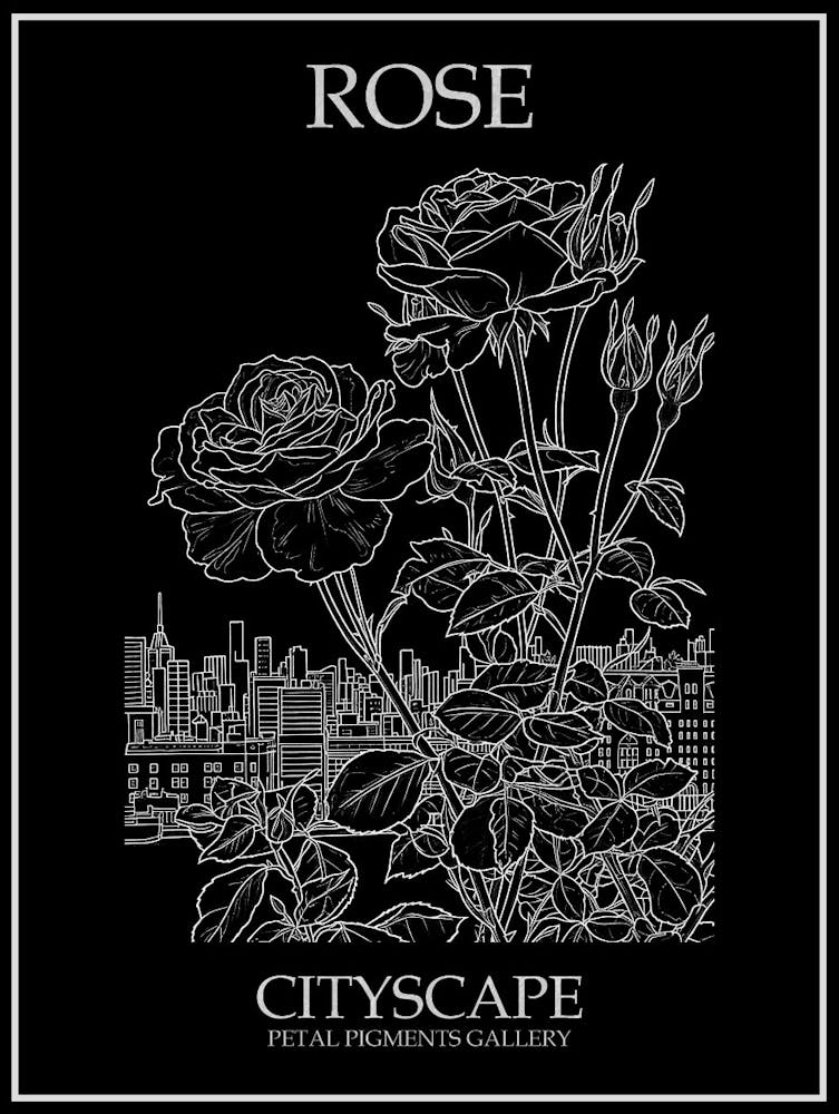 Rose Cityscape Line Drawing 1 Poster Inverted