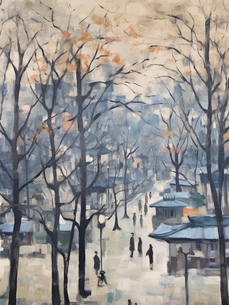 Winter City Park Painting Ueno Park Tokyo 3