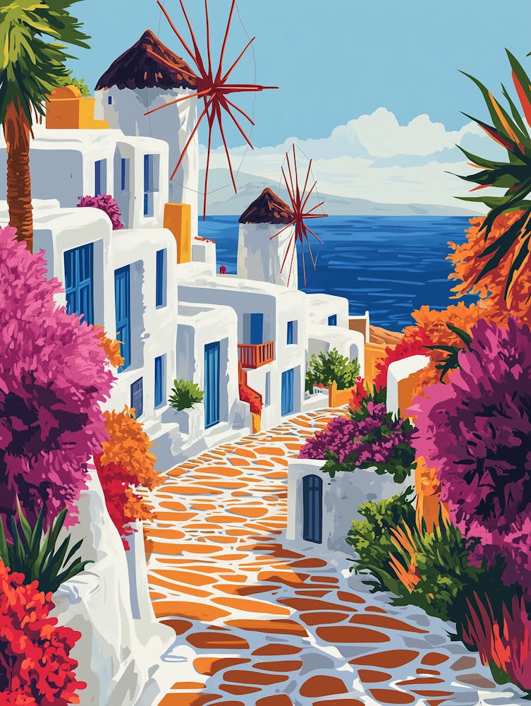 Mykonos Illustration-style poster