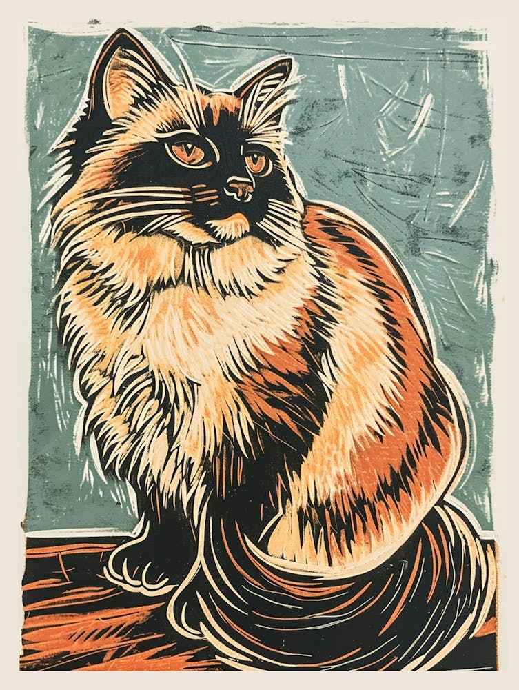 Himalayan Cat Linocut Blockprint 4