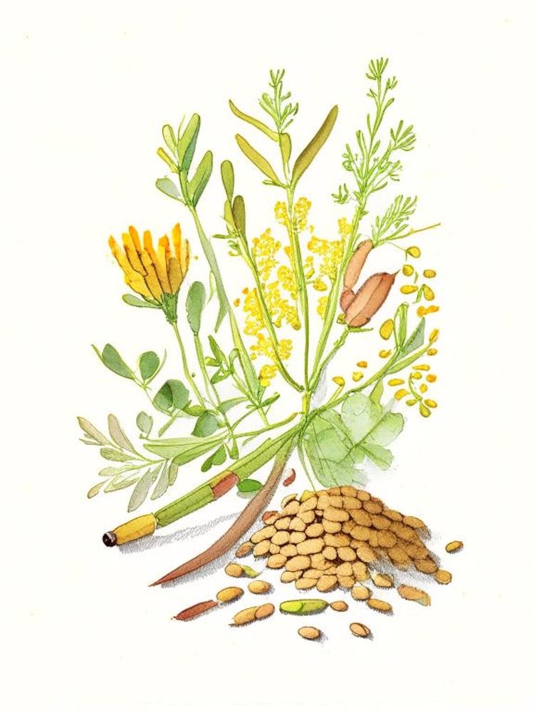 Fenugreek Spices And Herbs Pencil Illustration 1