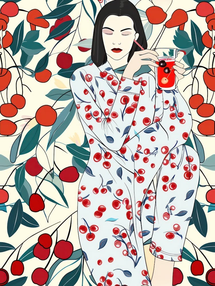 Woman Portrait With Cherries 8 Pattern