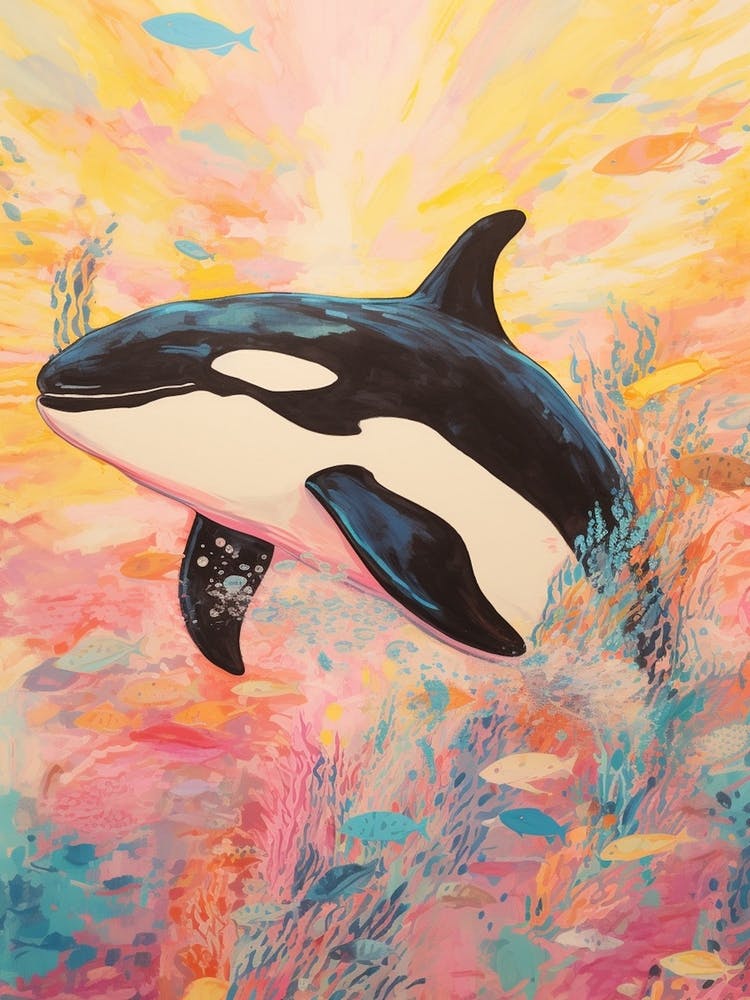 Pastel Crayon Underwater Orca Whale Drawing 2