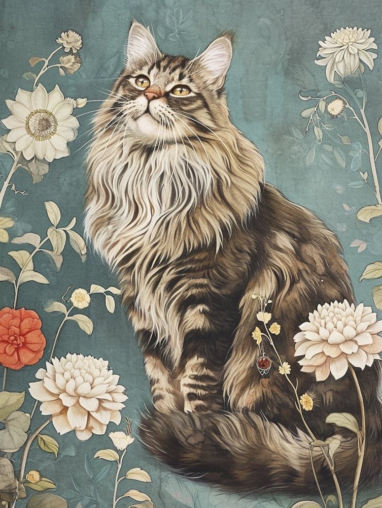 Maine Coon Cat Japanese Illustration 1
