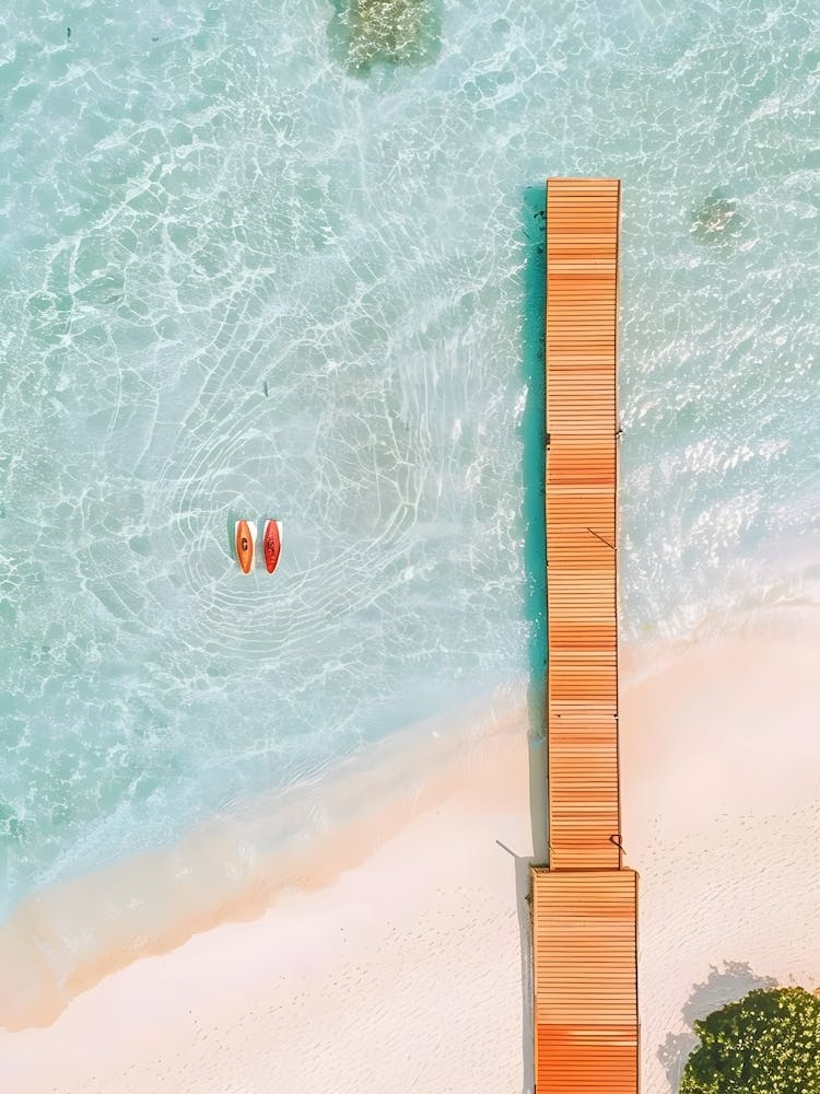 Aerial View Of A Wooden Pier In The Ocean