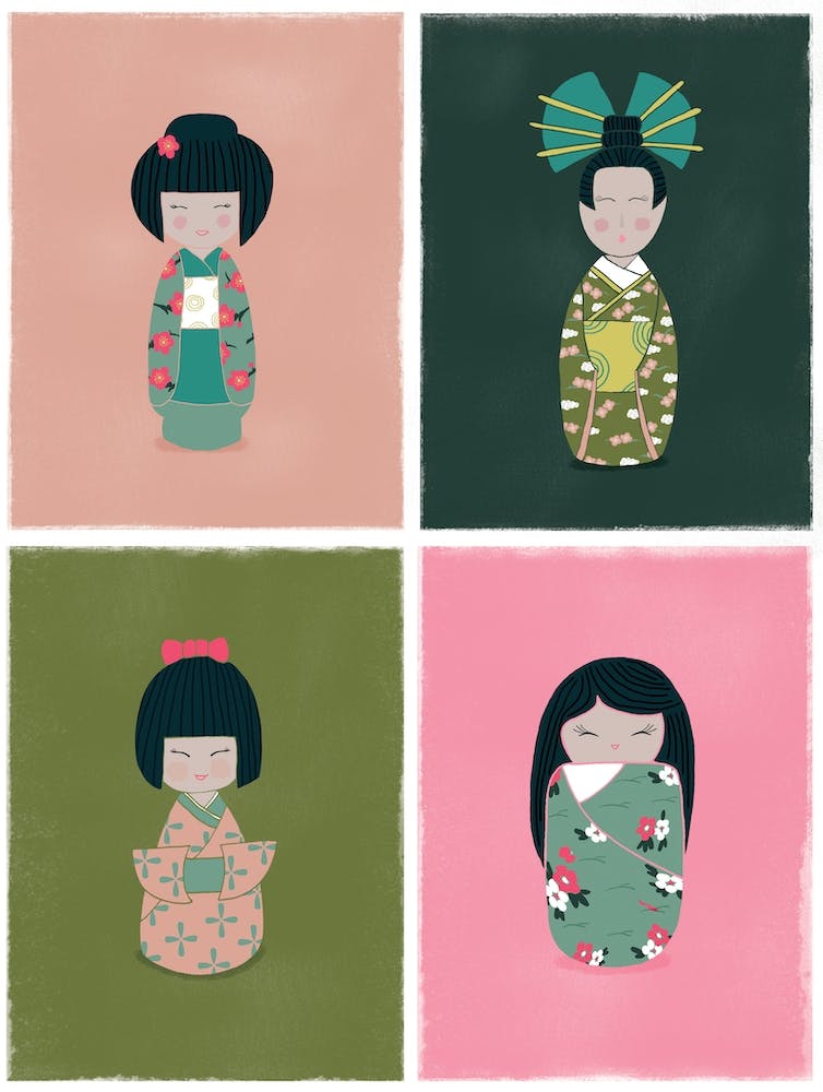 Poupées Kokeshi Rose Vert