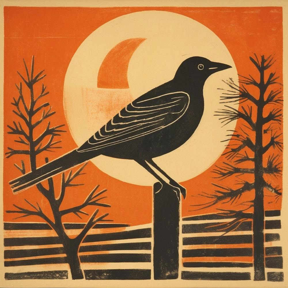 Retro Bird Lithograph Magpie 1