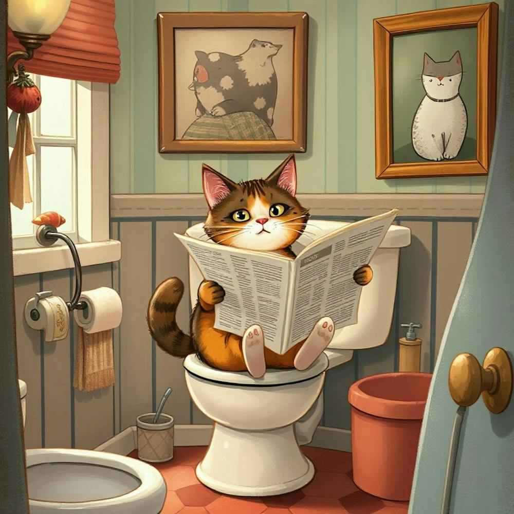 Cat Reading A Newspaper 2