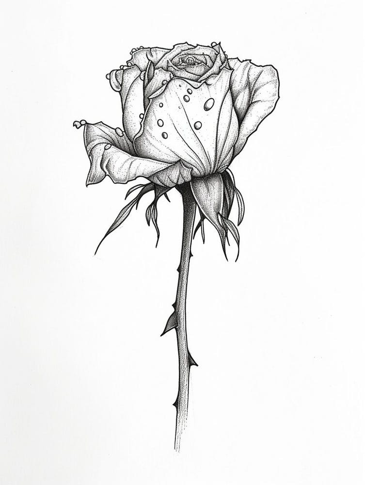 English Rose Black And White Line Drawing 26