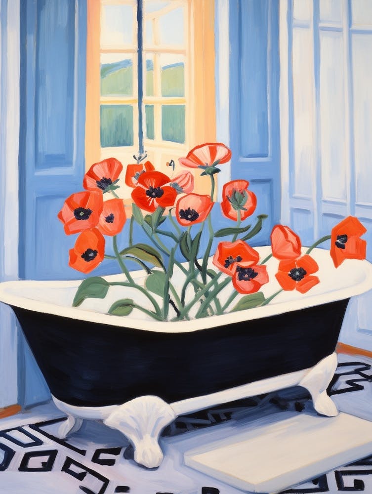 A Bathtube Full Of Poppy In A Bathroom 1