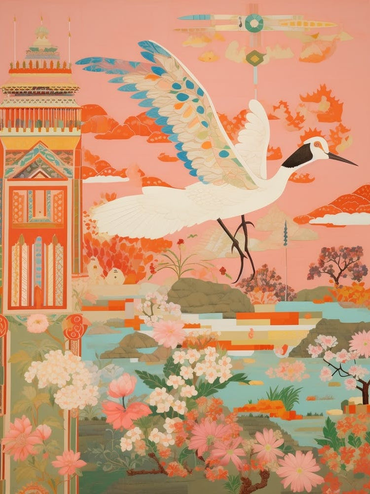 Maximalist Bird Painting Crane 2