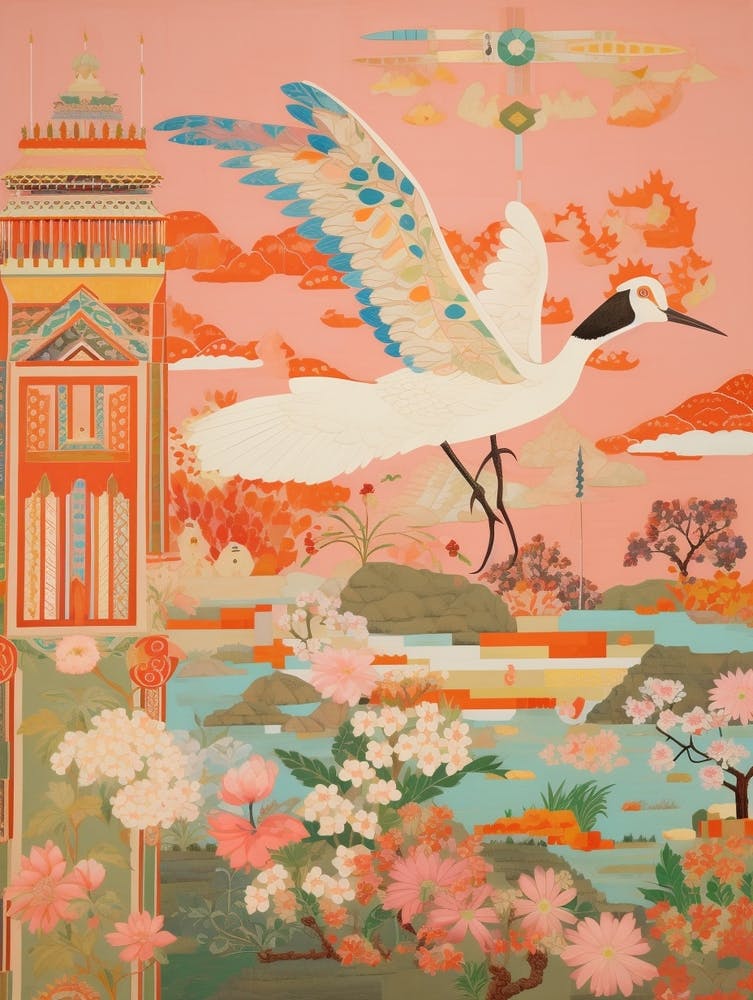 Maximalist Bird Painting Crane 2