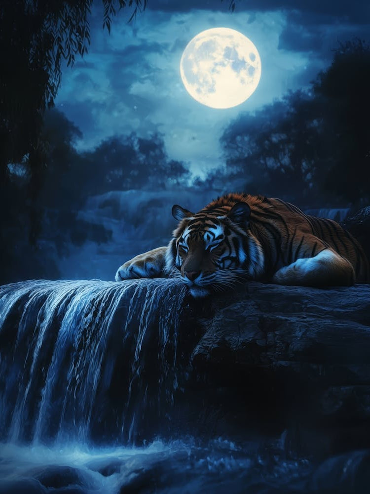Tiger At Night. Generated AI.