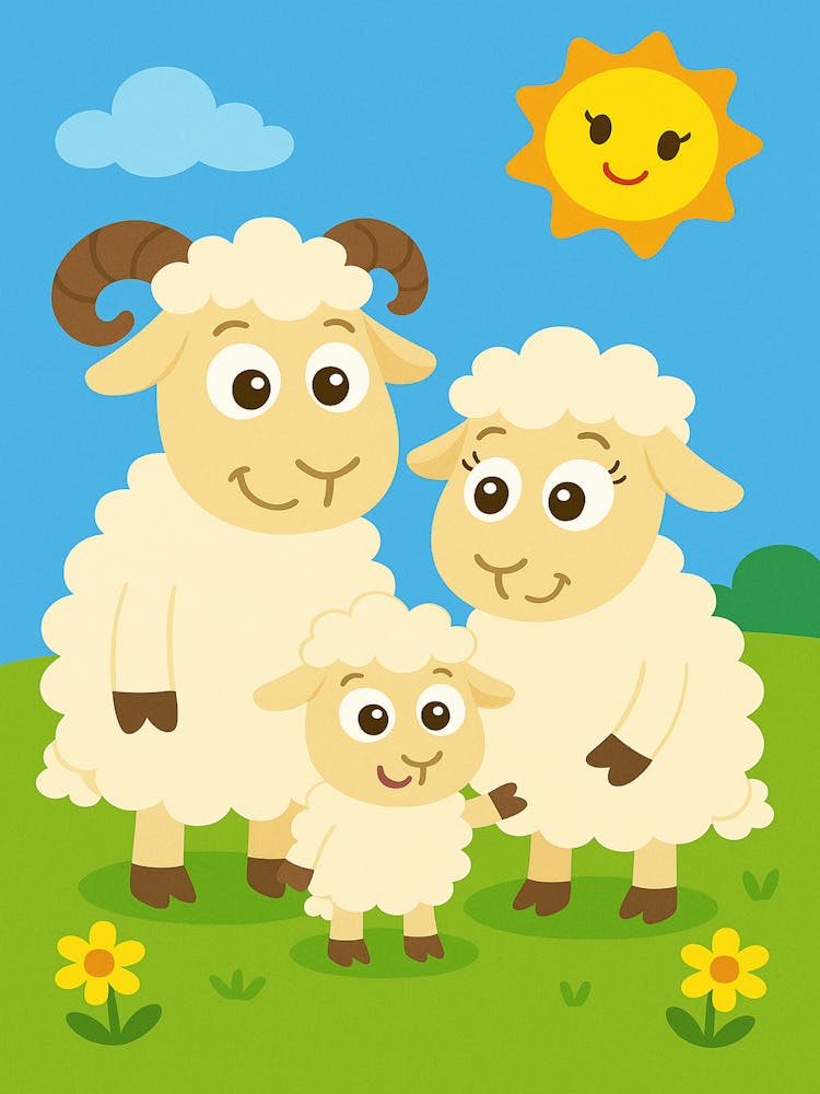 Sheep Family Wall Art - Cute Farm Animal Nursery Print - Happy Lambs Poster for Kids Room