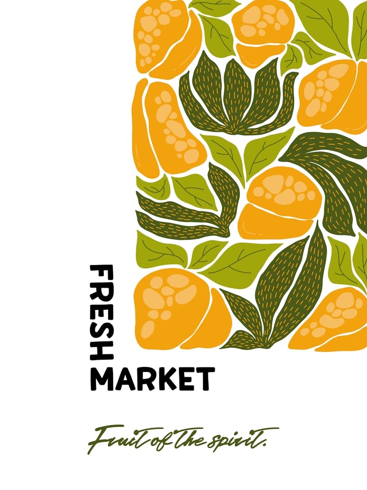 Fruit of the Spirit Printable Poster, Tropical Fruit Market Art, Exotic Fruit Tree Print, Vegan Friendly Wall Decor