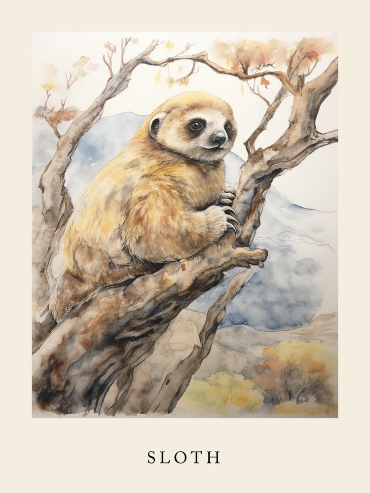Beatrix Potter Inspired  Animal Watercolour Sloth 1