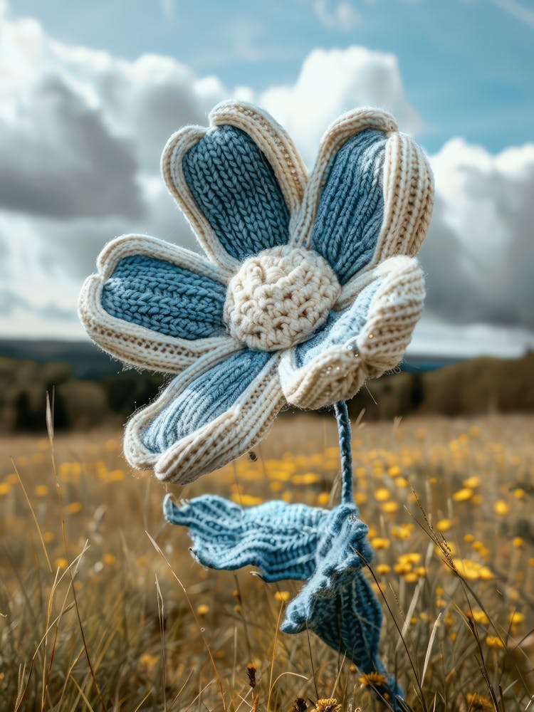 Blue Daisy Knitted In Crochet 2