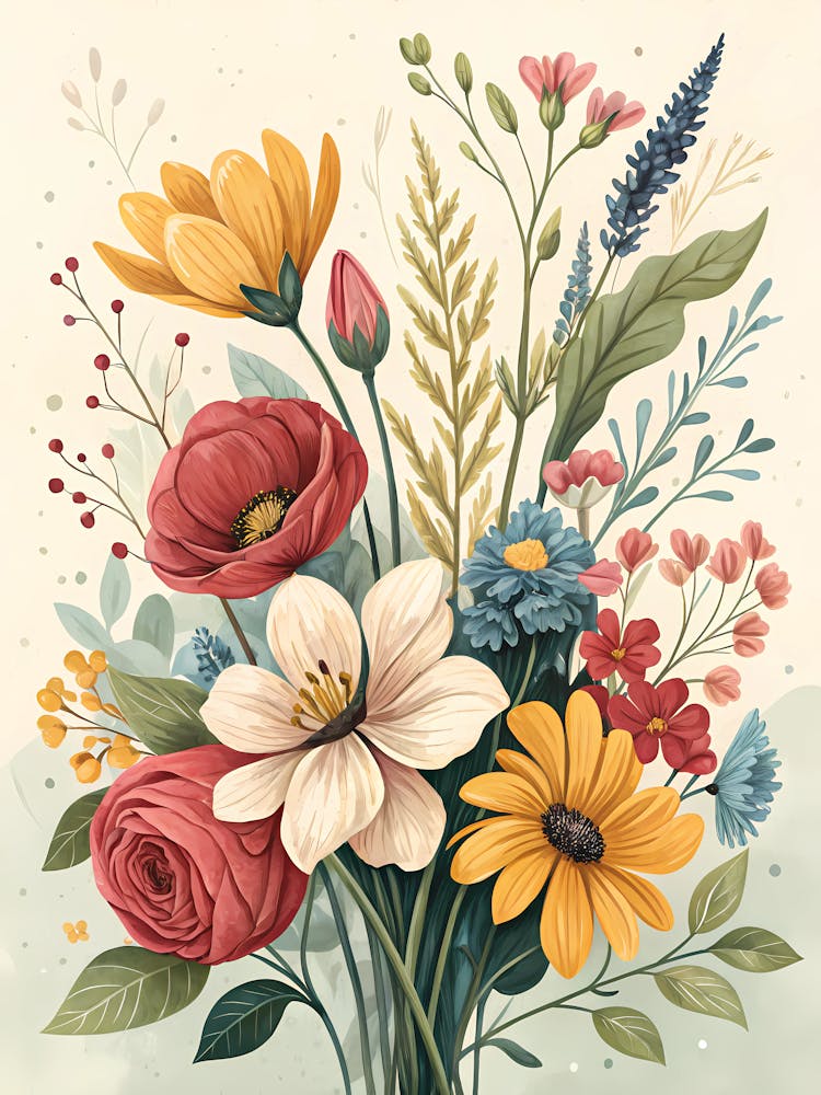 Oil Painting Stylemixed Seasonal Flowers In Flat