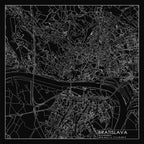 Bratislava, Slovensko, City Map White On Black Blueprint Design