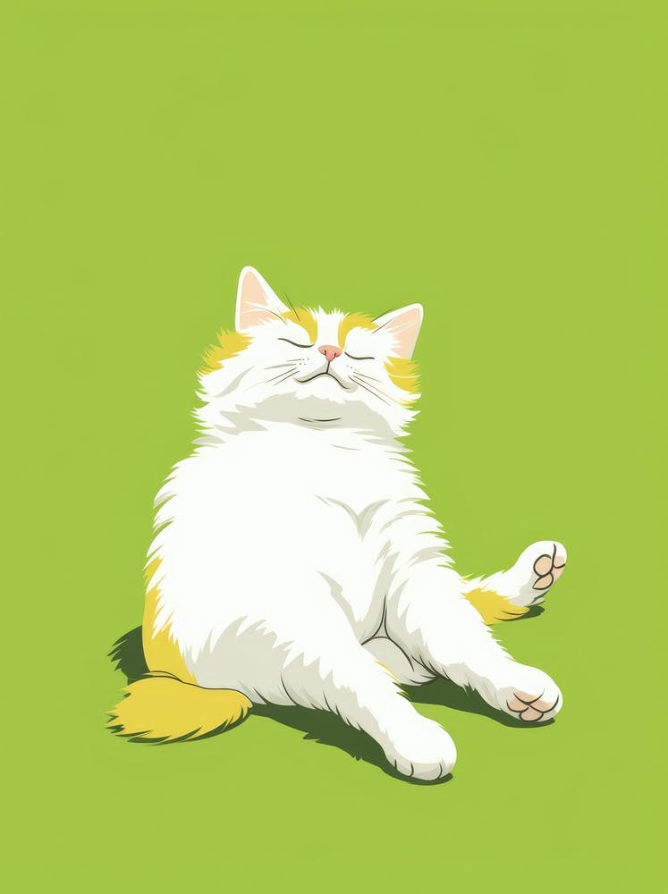 Cat Sleeping On Green Background