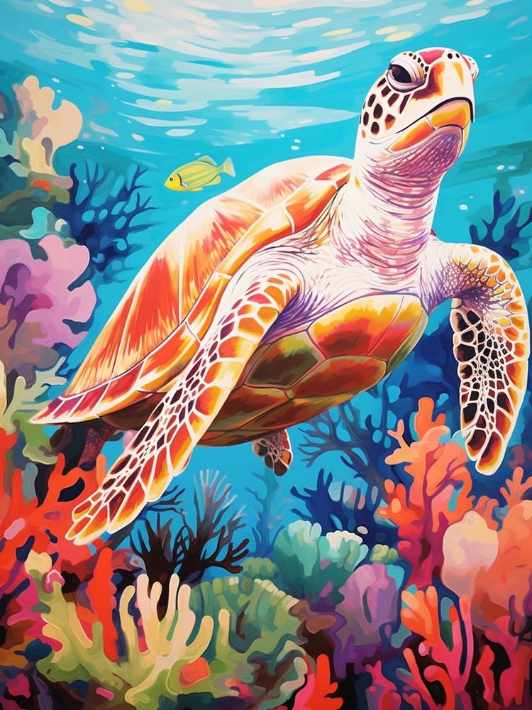 Vivid Pastel Turtle With Aquatic Plants 3