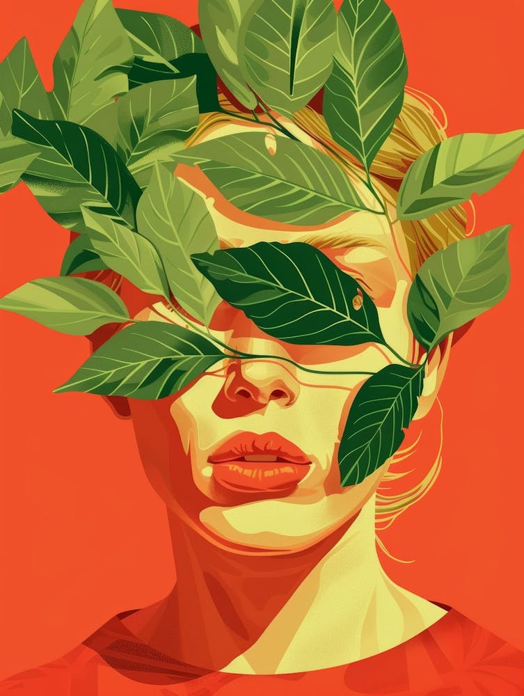 Leaves On A Woman'S Face