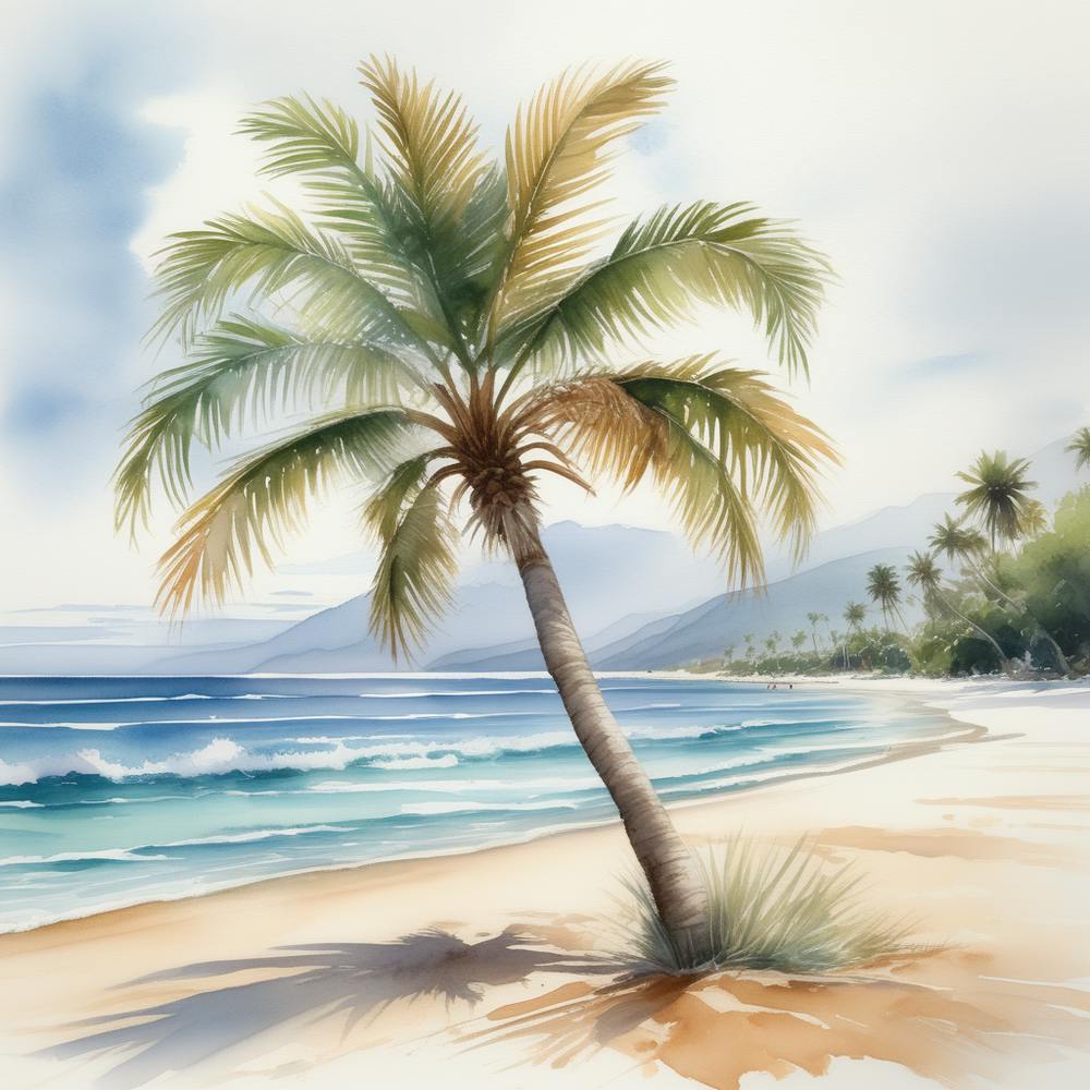 Palm Tree In Beach Watercolor