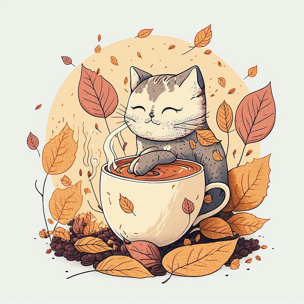 Katze mit einer Tasse Tee